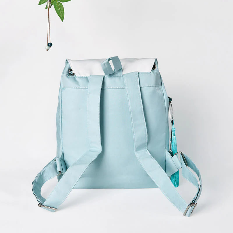 Buddha Stones Handmade Blue Epiphyllum Embroidered Large Capacity Canvas Backpack