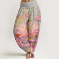 Buddha Stones Cotton Casual Lotus Flower Koi Fish Pattern Women's Harem Pants