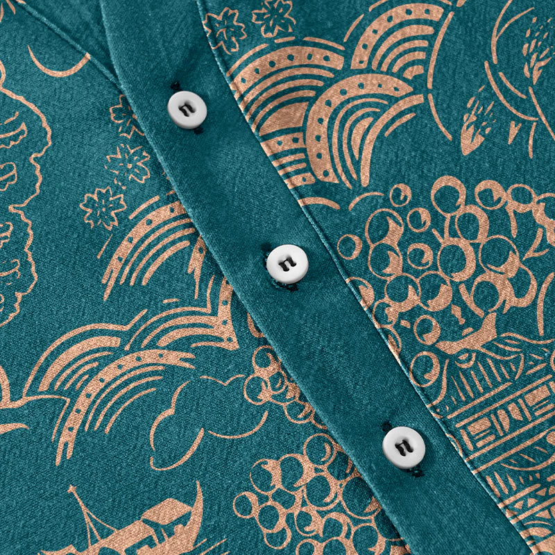 Buddha Stones Cotton Nature Towers Landscape Pattern Men's Short Sleeve Half Button Shirt