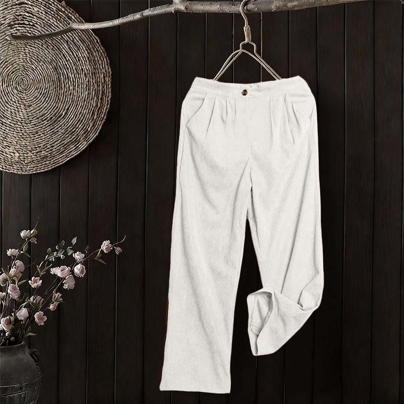 Buddha Stones Casual Corduroy Straight-leg Women's Pants With Pockets