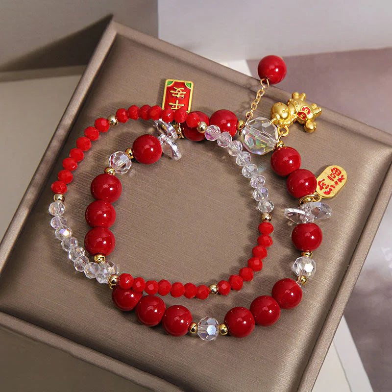 Buddha Stones Year Of The Horse Ingot Prosperity 2Pcs Bracelet