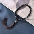 Buddha Stones Natural Silver Sheen Obsidian Lion Wrist Mala Protection Tassels Pocket Mala Car Decoration