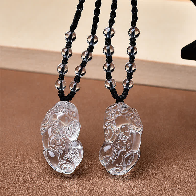 Buddha Stones Natural Clear Quartz Pixiu Clarity Beads Rope Necklace
