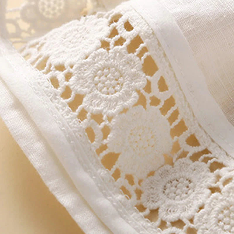 Buddha Stones Plain Color Bottom Hollow Lace Design Lace-up Cotton Women's Shorts With Pockets