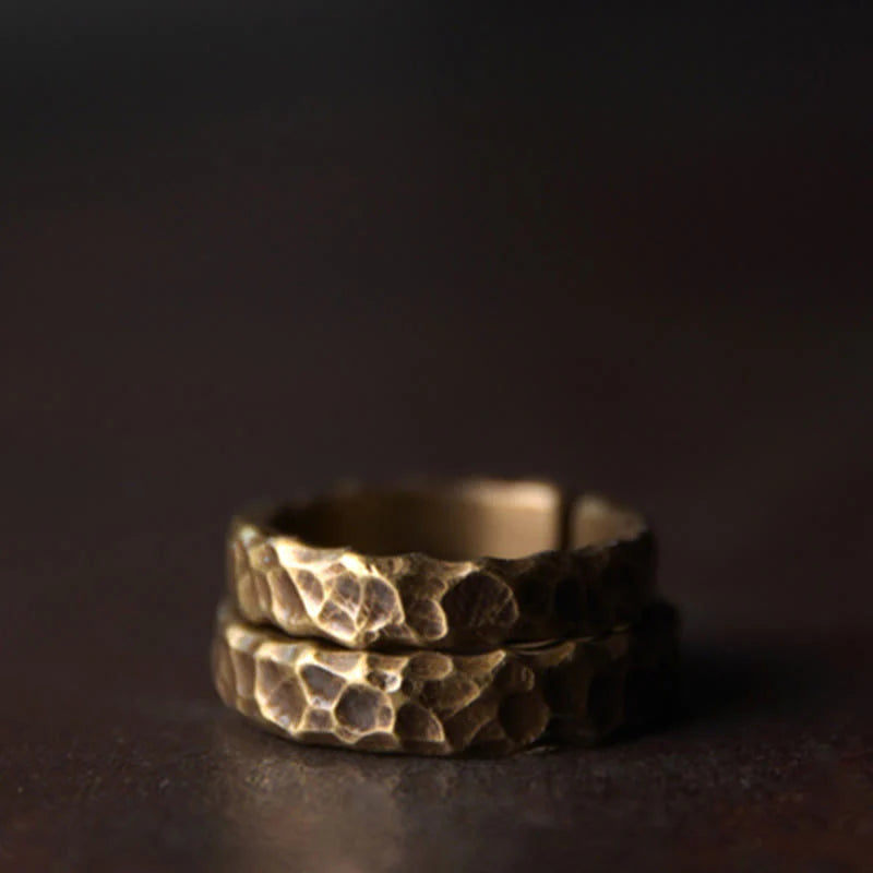 Buddha Stones Tibetan Bump Texture Design Copper Brass Luck Ring