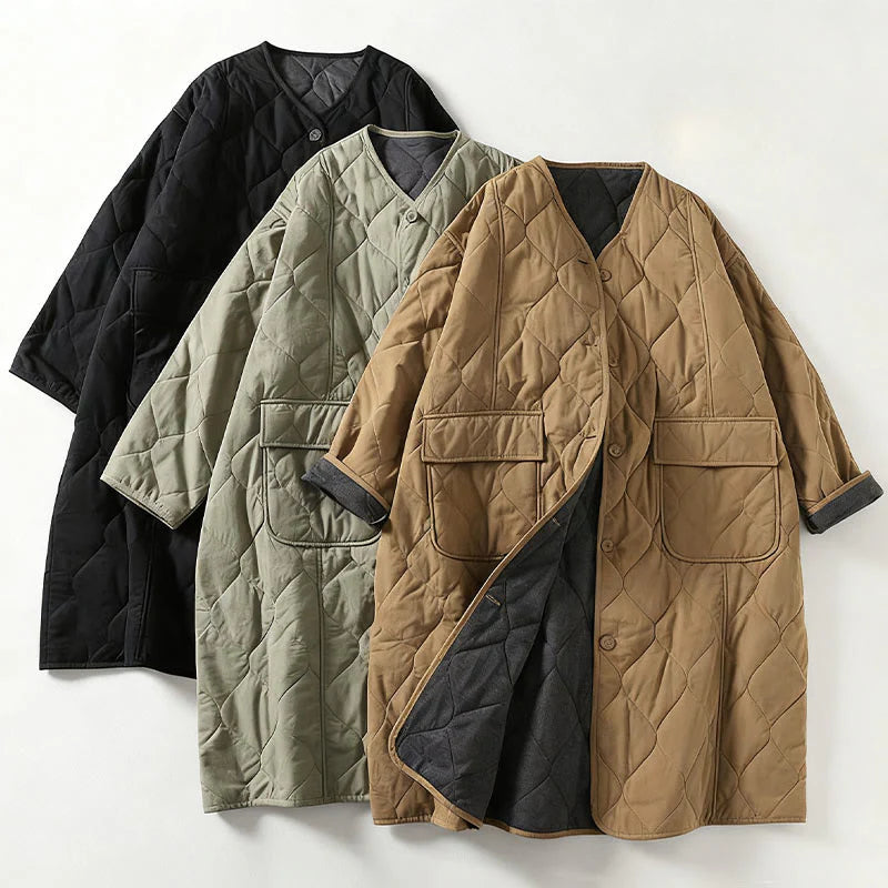 Buddha Stones Plain Buttons V-Neck Long Sleeve Women's Cotton Coat With Pockets
