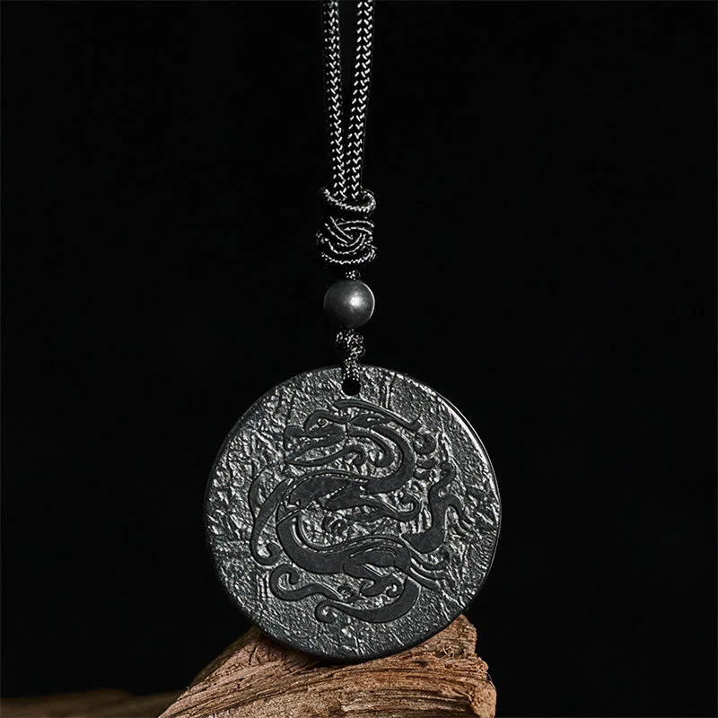 Buddha Stones Carved Dragon Pattern Authentic Shungite Stone Inner Strength Necklace Pendant