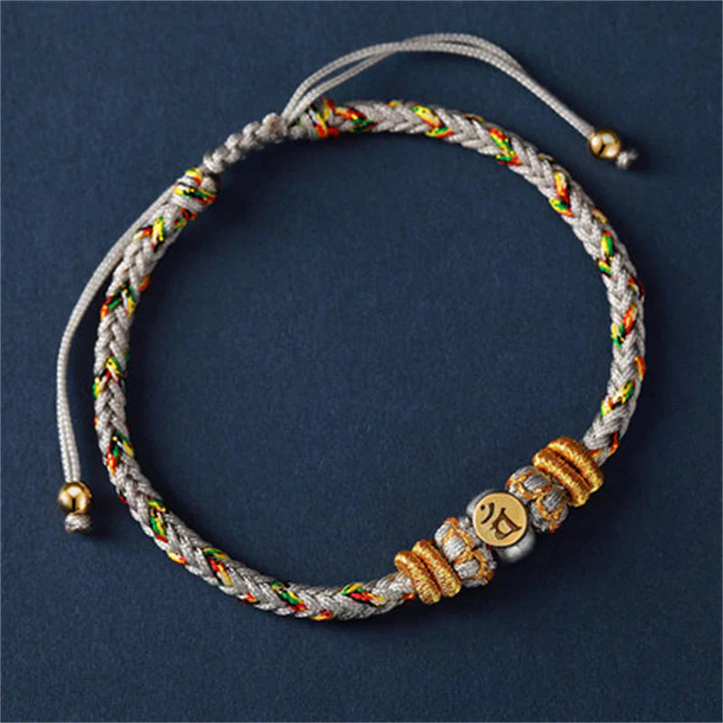Buddha Stones Chinese Zodiac Natal Buddha Silver Luck Braided String Bracelet