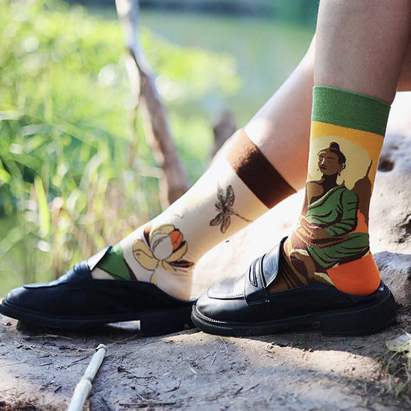 Buddha Stones Be Here Now Casual Buddha Lotus Dragonfly Women's Socks Includes Gift Message Card
