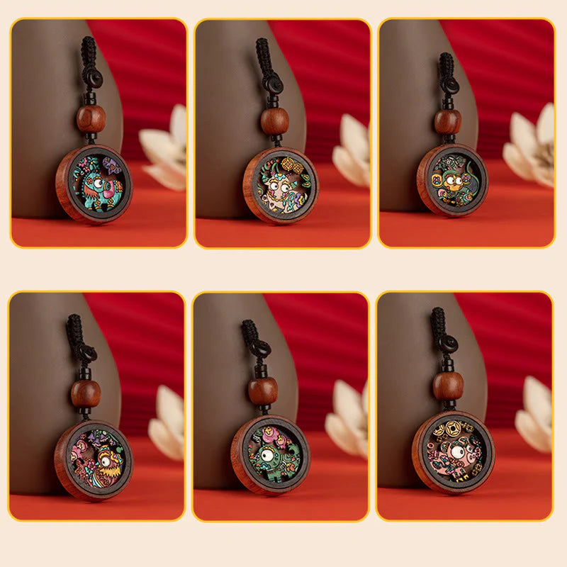 Buddha Stones Year Of The Dragon Hand Painted Chinese Zodiac Rosewood Carved Calm Key Chain (Extra 35% Off | USE CODE: FS35)