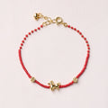 Buddha Stones 925 Sterling Silver Plated Gold Year of the Horse Red Liuli Glass Prosperity Bracelet