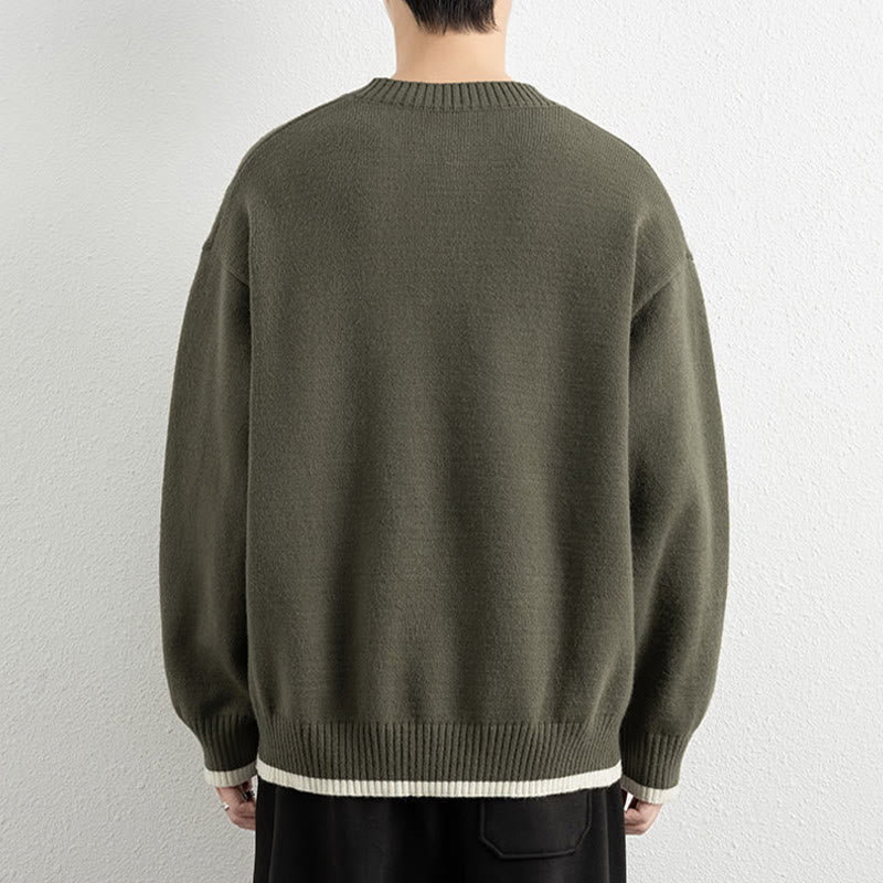 Buddha Stones Winter V-Neck One Button Design Warm Men's Long Sleeve Knitted Sweater