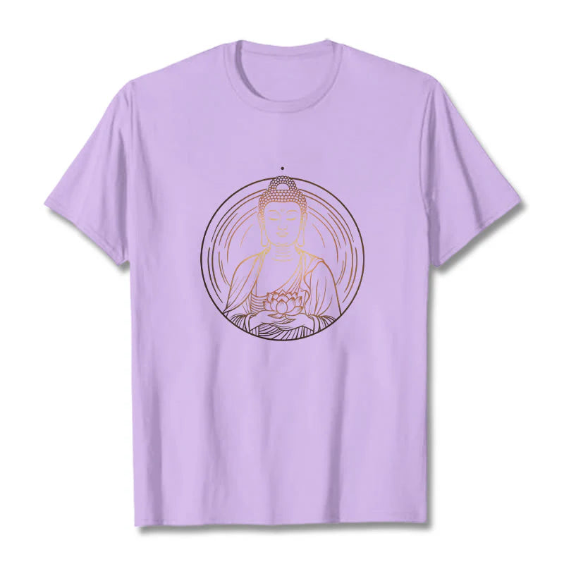 Buddha Stones Golden Buddha Holding A Lotus Flower Tee T-shirt