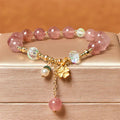 Buddha Stones Natural Strawberry Quartz Four Leaf Clover Healing Bracelet