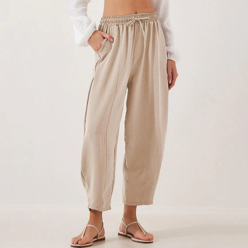 Buddha Stones Casual Plain Loose Drawstring Women's Polyester 7/8 Length Pants  With Pockets