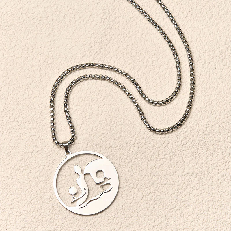 Buddha Stones Yin Yang Buddha Figure Hollow Design Stainless Steel Balance Necklace Pendant