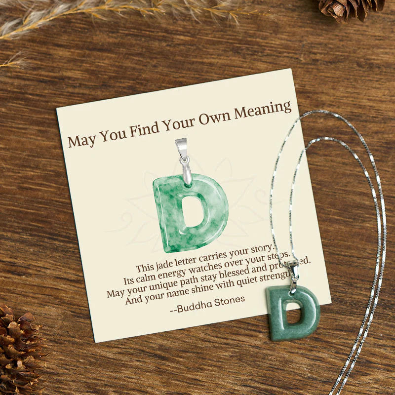 Buddha Stones May You Find Your Own Meaning Natural A-Z Letter Jade Titanium Steel Chain Necklace Includes Gift Message Card