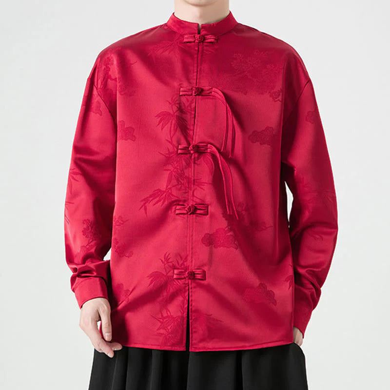 Buddha Stones Plain Frog-Button Design Tang Suit Men's Long Sleeve Jacket