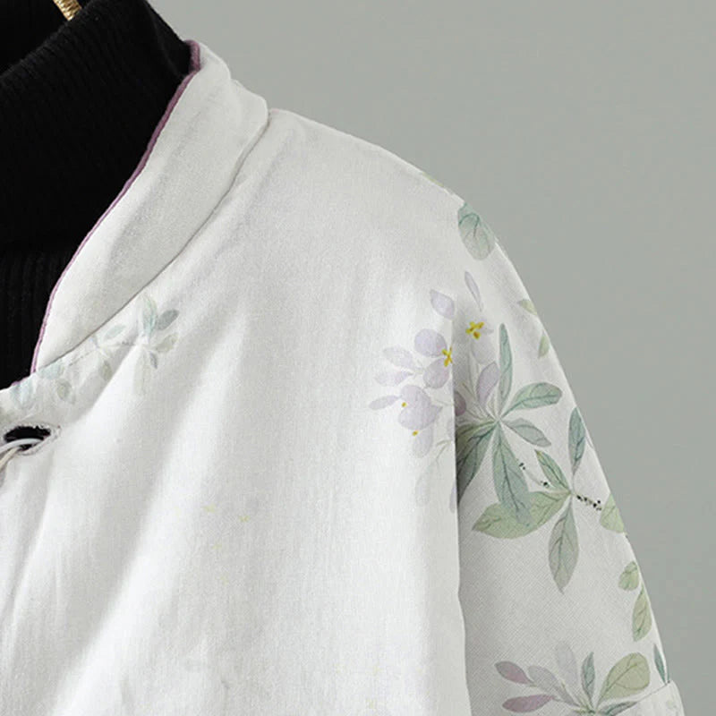Buddha Stones Women's Printing Flower Pattern Long Sleeve Frog-buttons Cotton Jacket