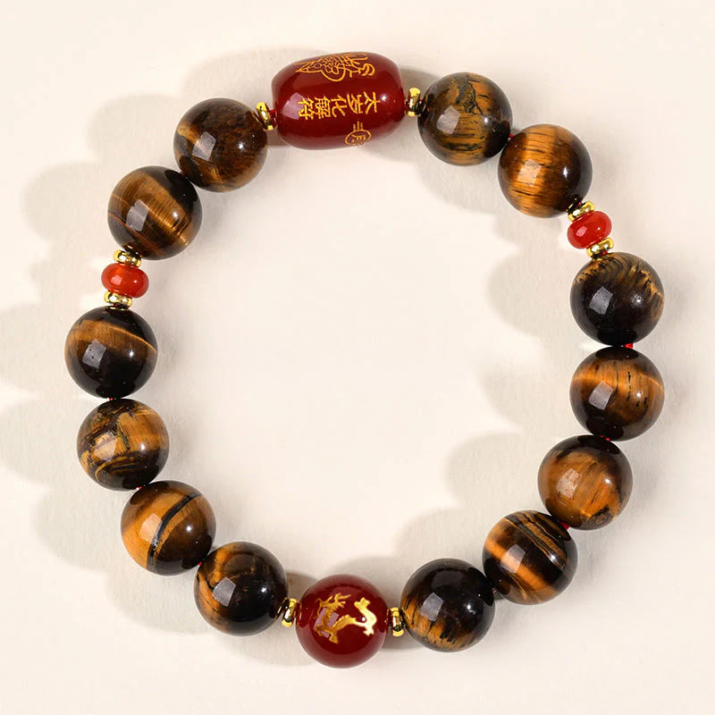 Buddha Stones 12 Chinese Zodiac Natural Tiger Eye Red Agate Protection Bracelet