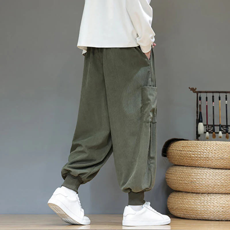 Buddha Stones Spring Solid Color Men's Ankle-Length Cotton Pants With Pockets