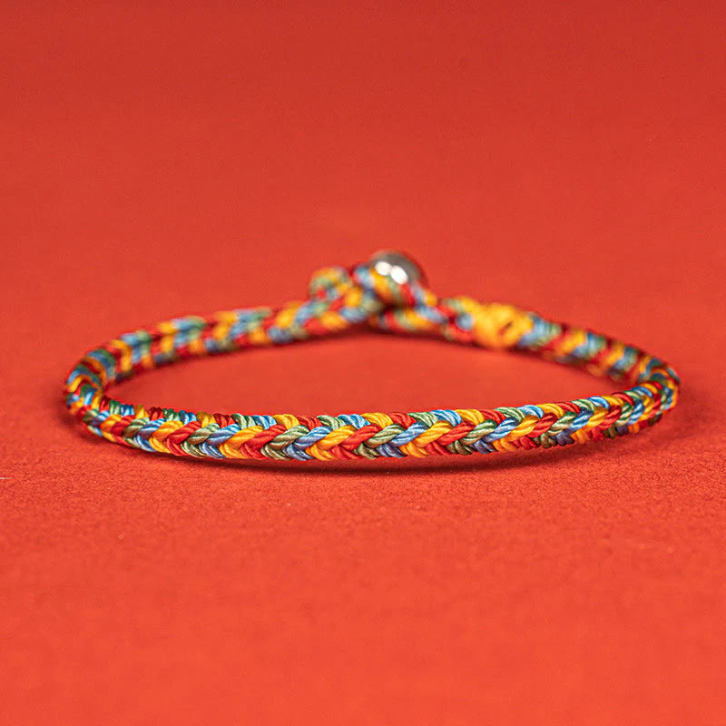 Buddha Stones 925 Sterling Silver Eight Thread Peace Knot Colorful Rope Luck Braided Bracelet