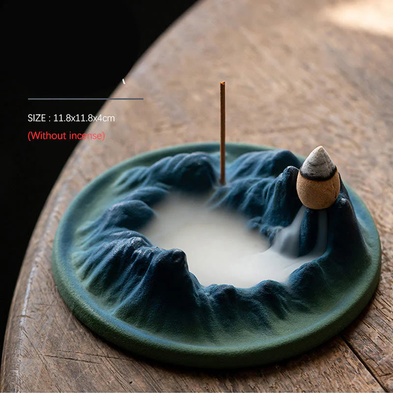Buddha Stones Creative Mountain River Ceramic Healing Backflow Incense Burner
