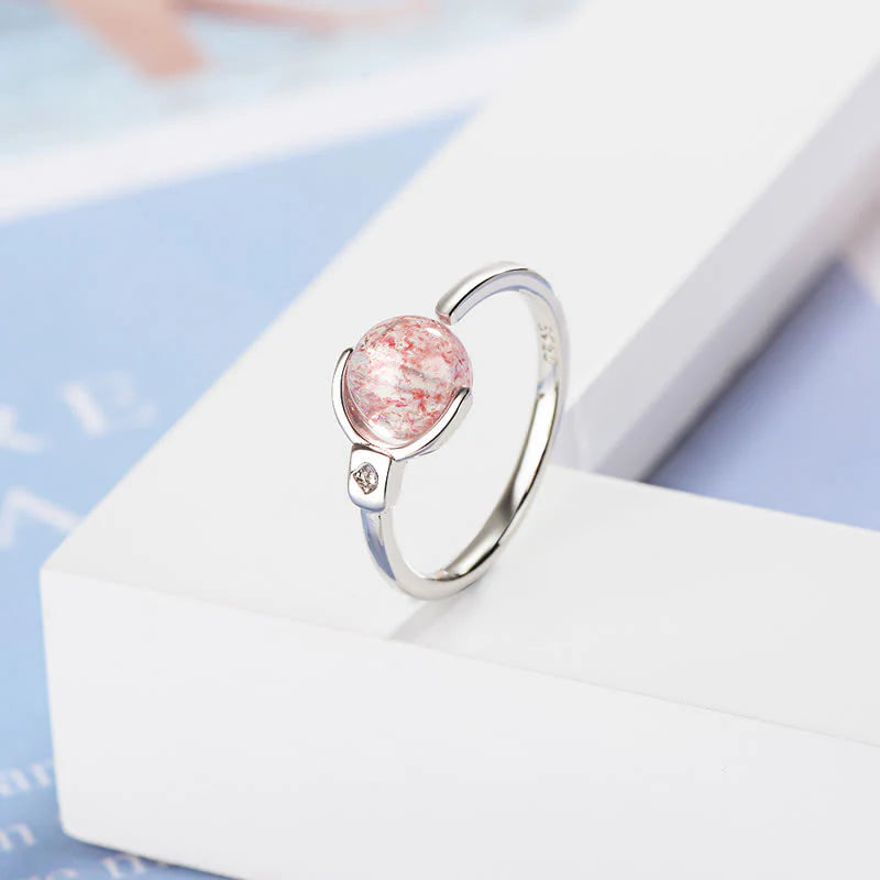 Buddha Stones Pink Crystal Soothing Rotation Ring