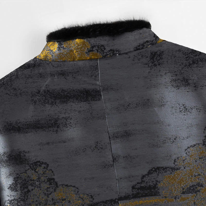 Buddha Stones Ancient Buildings Trees Frog-Button Long Sleeve Men's Jacket With Pockets