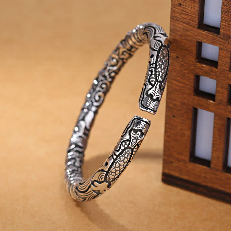 Buddha Stones Dragon Head Carved Luck Bracelet Bangle