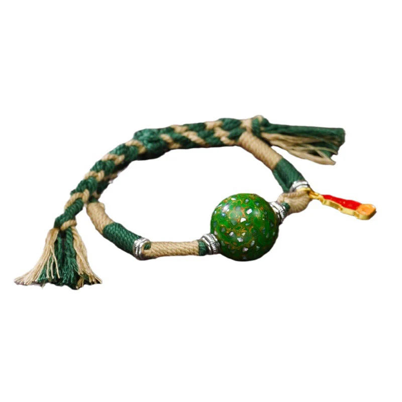 Buddha Stones Lacquer Craft Bead Multicolored Braided String Bracelet