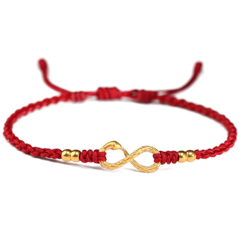 Buddha Stones 999 Gold Year of the Snake Eternal Endless Knot Infinity Handmade Luck Bracelet