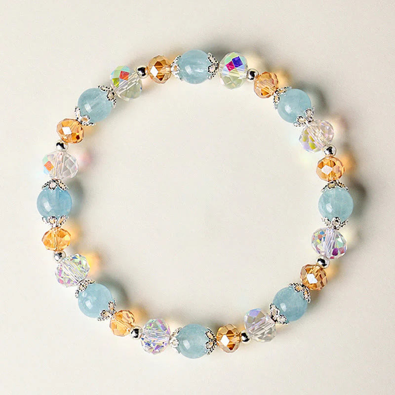 Buddha Stones Natural Aquamarine Super Seven Crystal Sparkling Faceted Bead Peace Bracelet