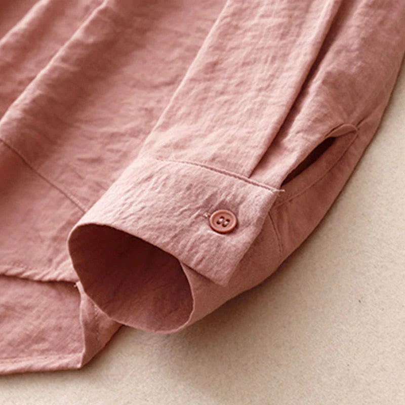 Buddha Stones Spring Fall Stand Collar Plain Long Sleeve Women's Cotton Polyester Shirt