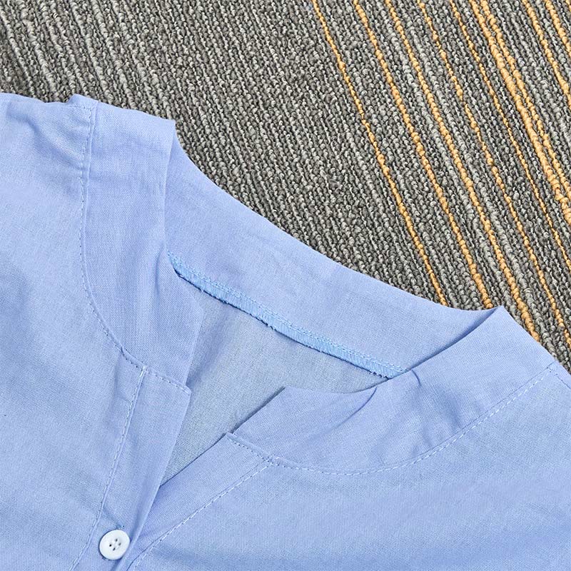 Buddha Stones Casual Plain Button Notched Collar Women's Short Sleeve Shirt