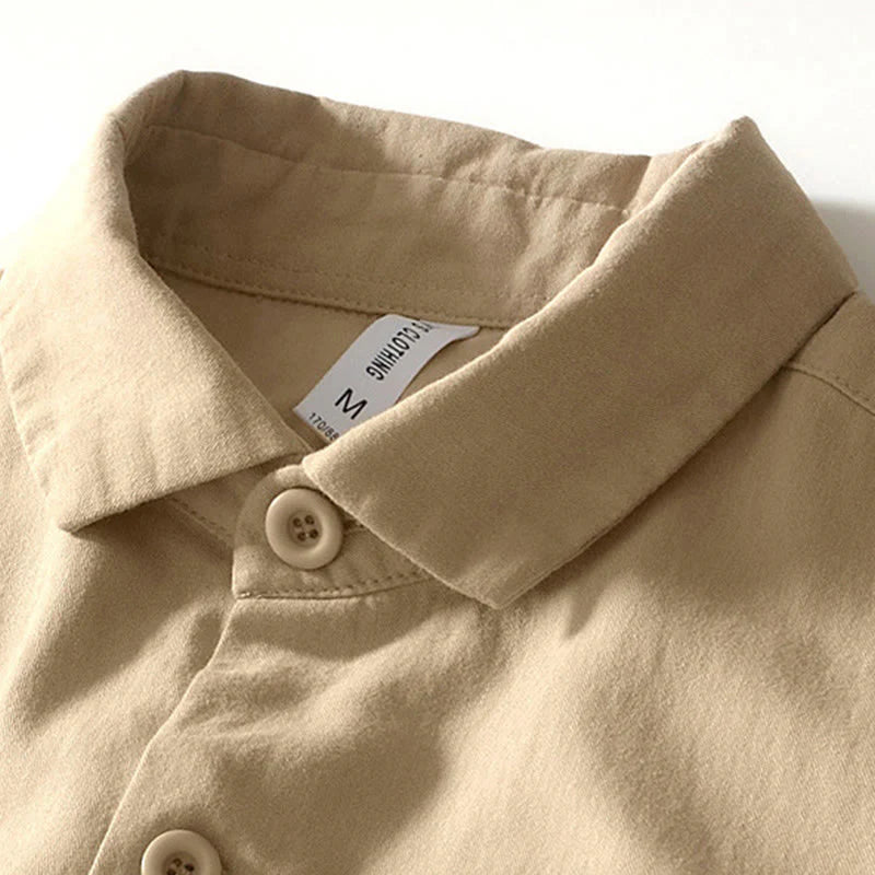 Buddha Stones Fall Solid Long Sleeve Buttons Down Men Cotton Shirt With Pockets