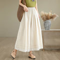 Buddha Stones Commute Simple Lace Design 7-8 Length Women's Wide Leg Cotton Linen Pants With Pockets