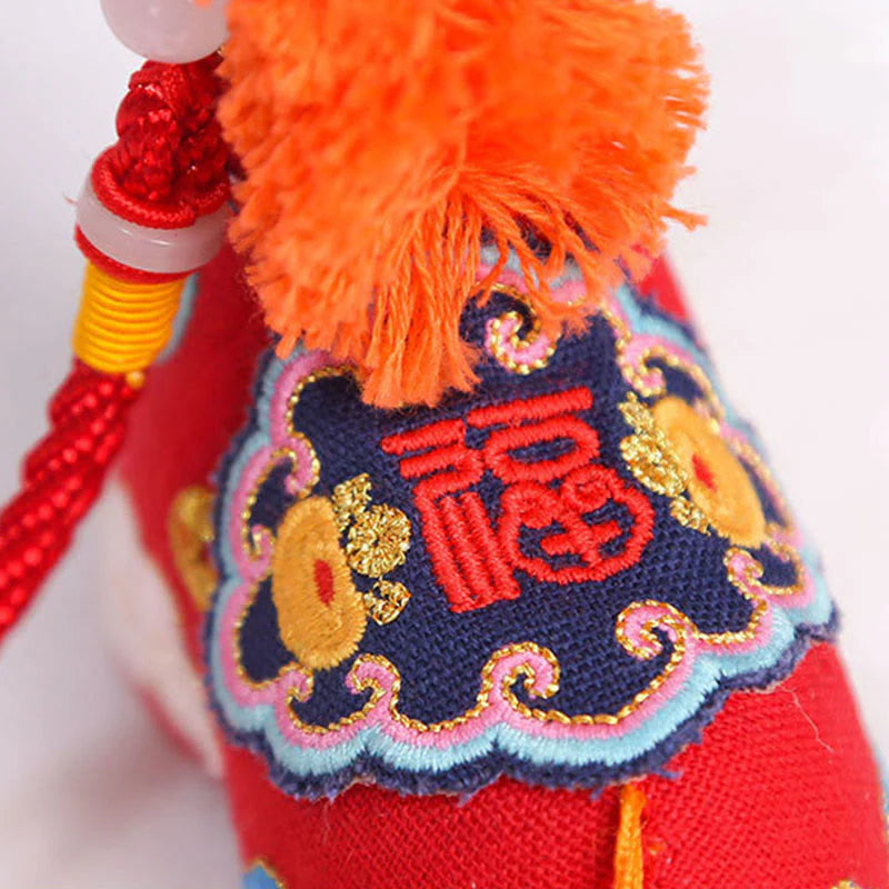 Buddha Stones Year of the Horse Copper Red String Fu Character Embroidery Prosperity Home Decoration