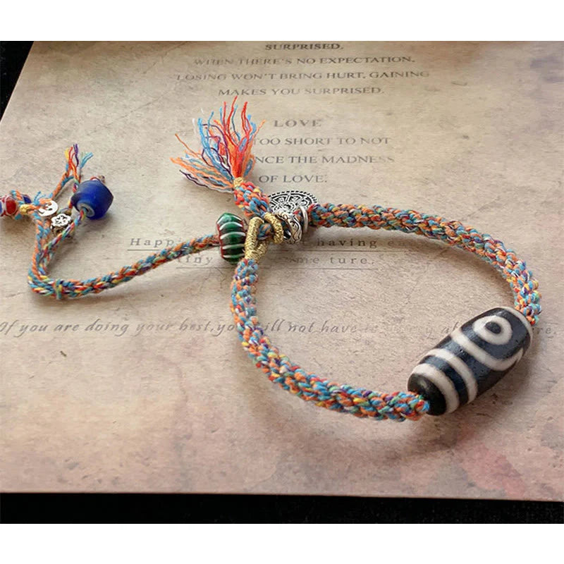 Buddha Stones Tibetan 925 Sterling Silver Om Mani Padme Hum Handmade Dzi Bead Protection Braid Bracelet
