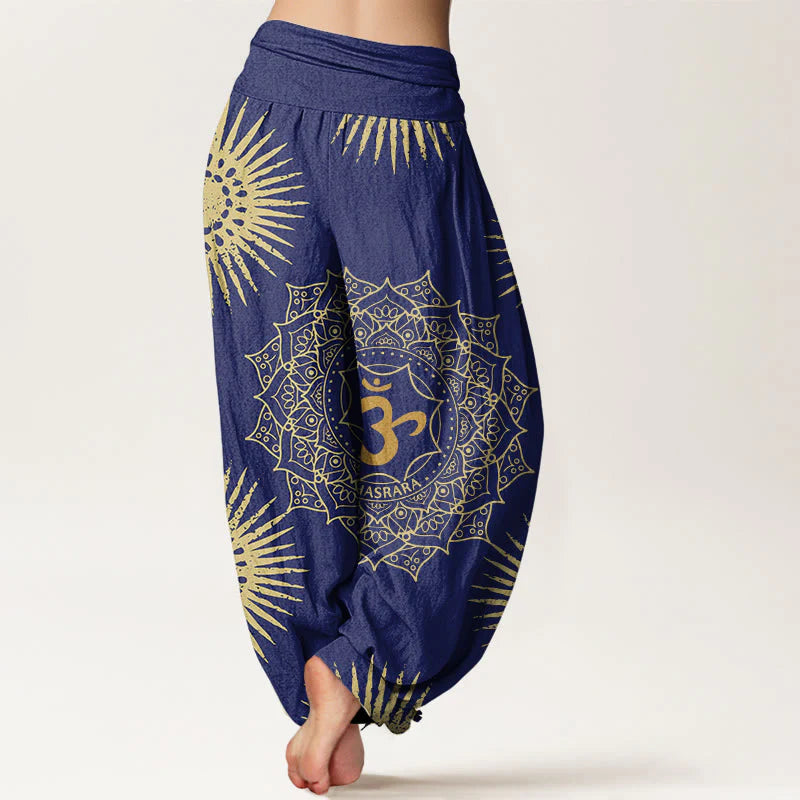 Buddha Stones Cotton Casual Mandala Om Symbol Sun Pattern Women's Harem Pants