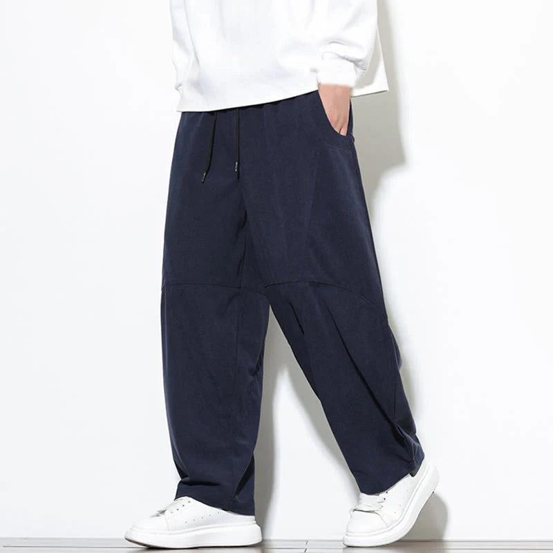 Buddha Stones Drawstring Solid Color Tapered Design Cotton Corduroy Men's Harem Pants With Pockets