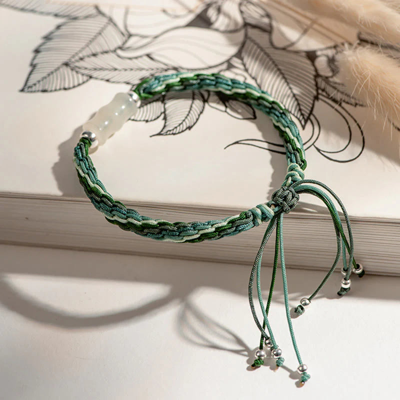 Buddha Stones White Jade Bamboo Reincarnation Knot Wealth Luck Strength String Bracelet