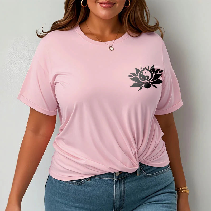 Buddha Stones Yin Yang Lotus Flower Design Tee T-shirt