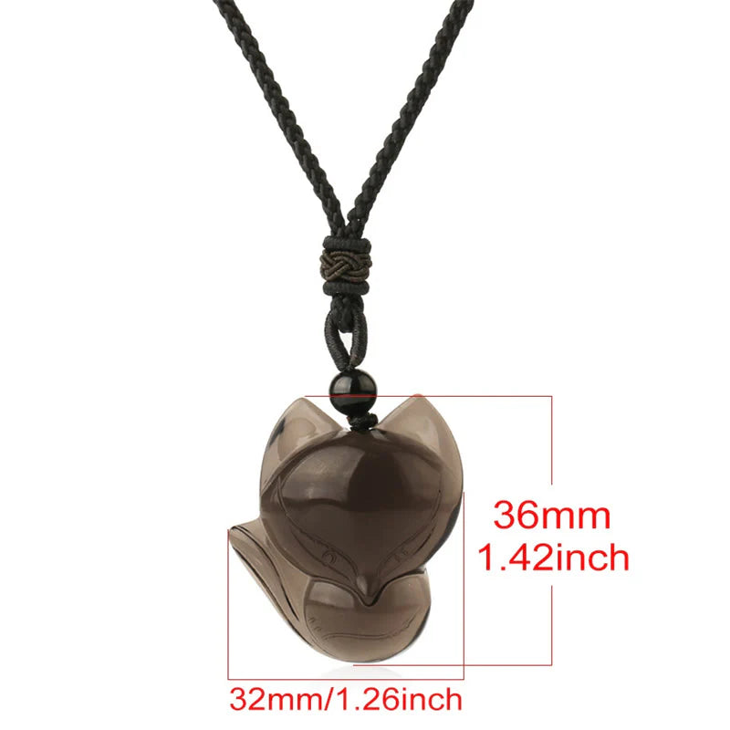Buddha Stones Natural Black Obsidian Tiger Eye Ice Obsidian Fox Pendant Amulet Necklace