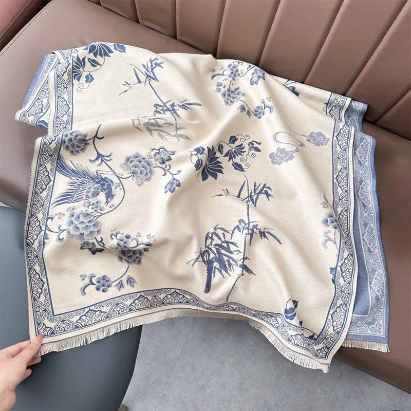 Buddha Stones Winter Birds Bamboo Leaves Vines Pattern Soft Scarf Shawl