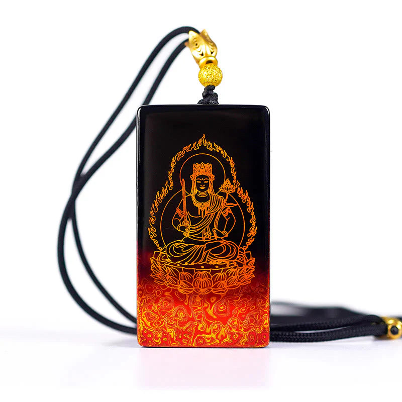 Buddha Stones Chinese Zodiac Natal Buddha Fu Character Lacquer Craft Sandalwood Pendant Necklace