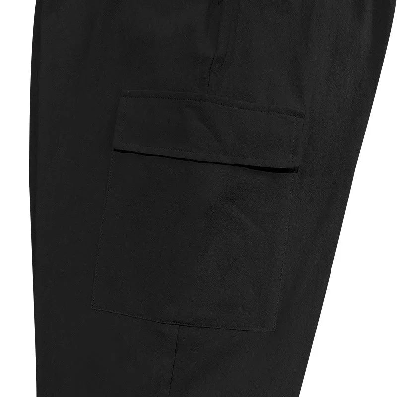 Buddha Stones Solid Color Linen Drawstring Men's Cargo Pants With Pockets