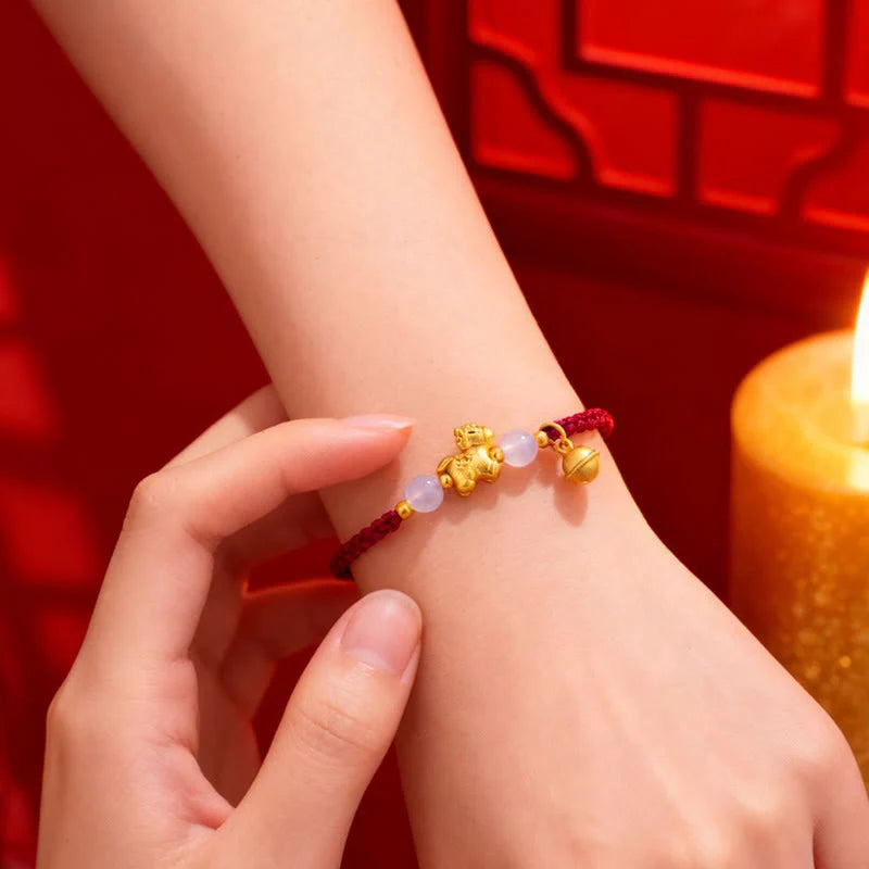 Buddha Stones Year Of The Horse Red String White Agate Connection Braided Bracelet