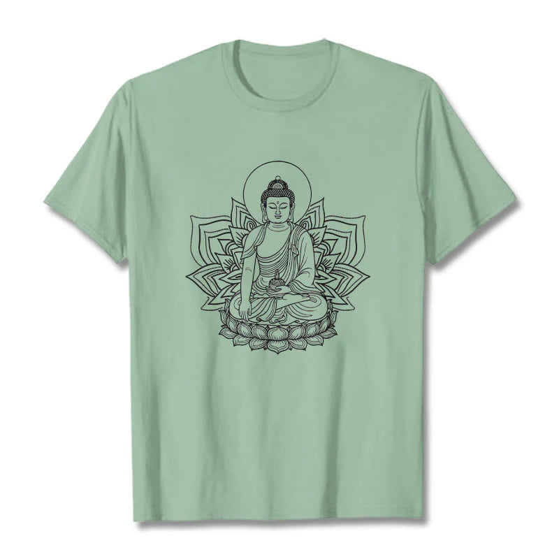 Buddha Stones Medicine Buddha Seated On A Lotus Pedestal Tee T-shirt