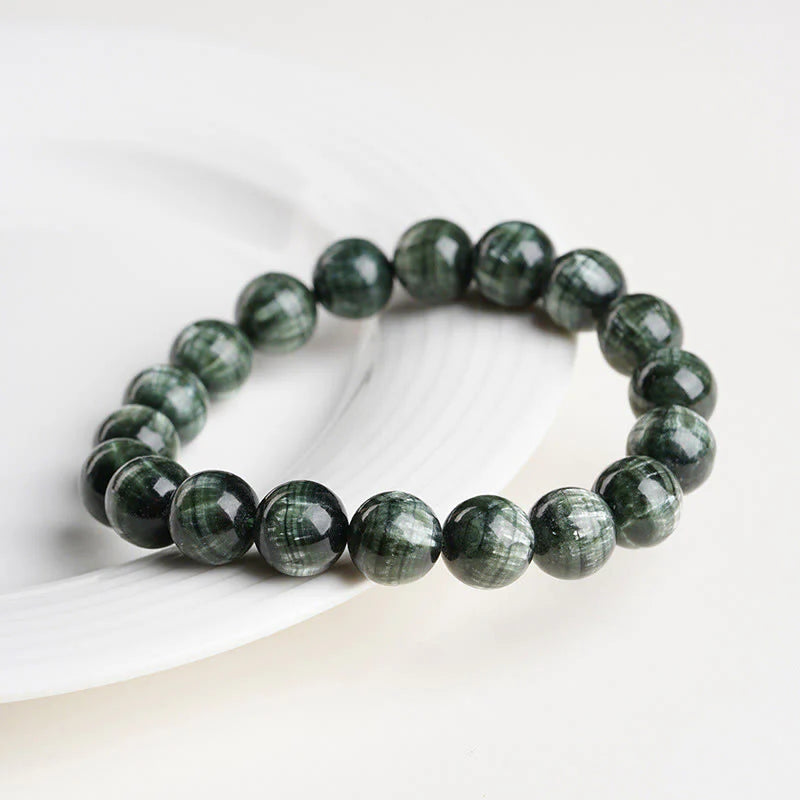 Buddha Stones Natural Seraphinite Round Emotional Balance Beaded Bracelet